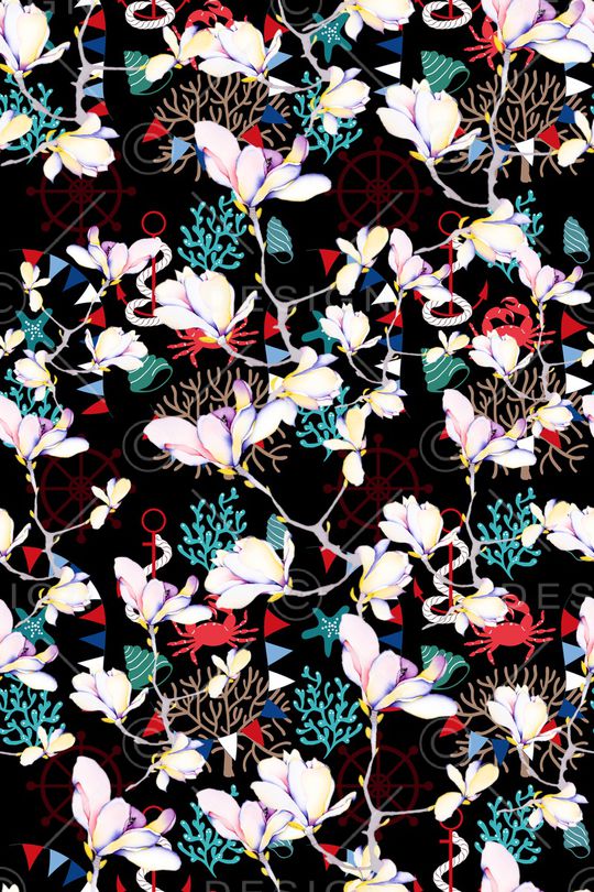 水彩花卉印花华亿平台图片