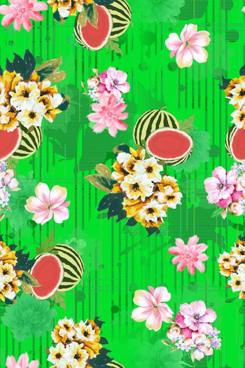 水彩花卉印花华亿平台图片