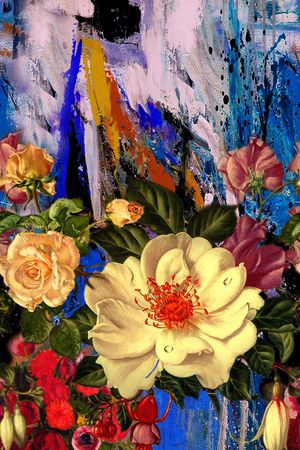 手绘大花印花华亿平台图片