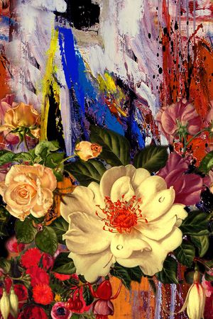 手绘大花印花华亿平台图片