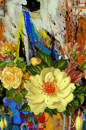 手绘大花印花华亿平台图片