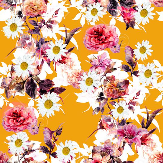 水彩花卉印花华亿平台图片