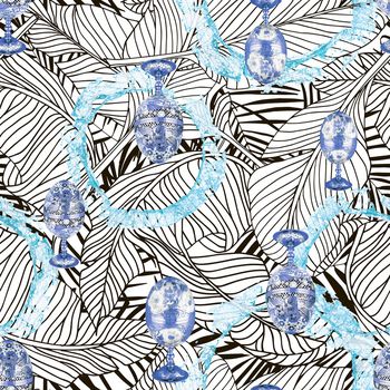 1172088-热带叶子底纹残破圆环金属杯子-1