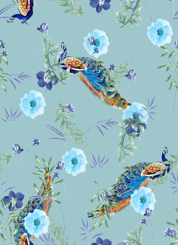 1173975-水彩花草从中孔雀-1