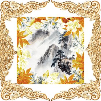 1173989-欧式中国山水混搭方巾