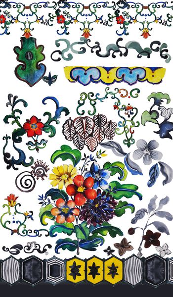 几何花卉印花华亿平台图片