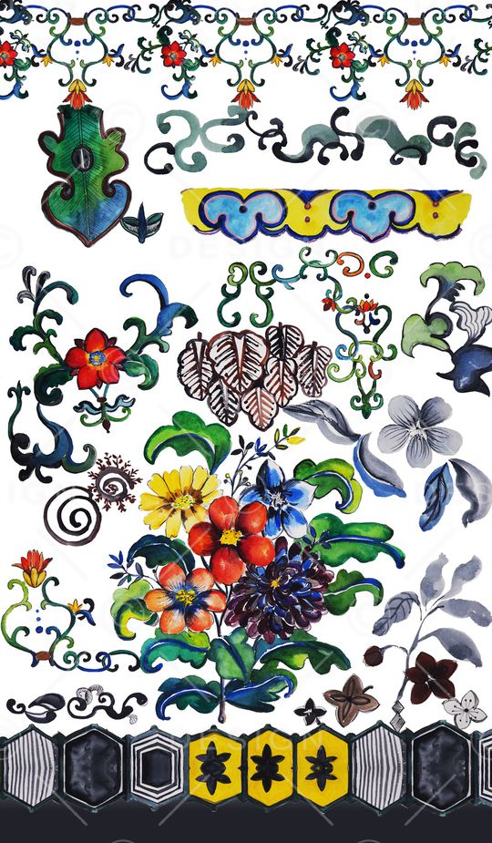 几何花卉印花华亿平台图片