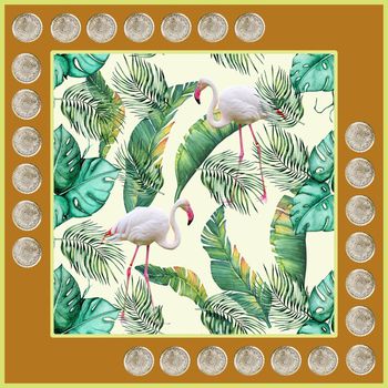 1176027-钱币花热带花叶鸟类方巾-1