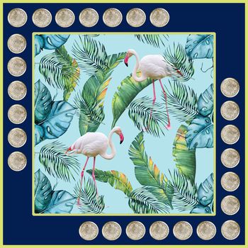 1176028-钱币花热带花叶鸟类方巾