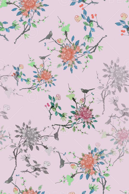 鸟昆虫图案印花华亿平台图片