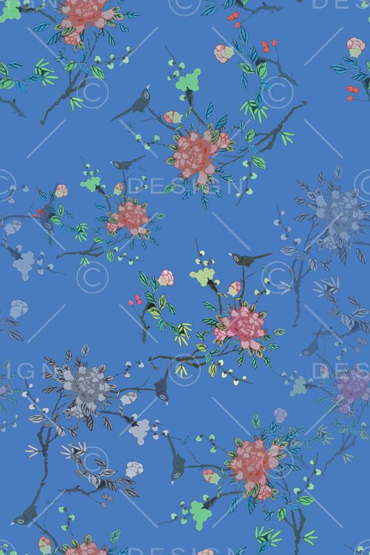 鸟昆虫图案印花华亿平台图片