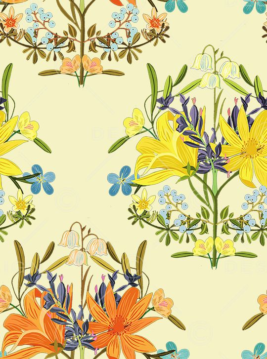 清爽底花卉印花华亿平台图片