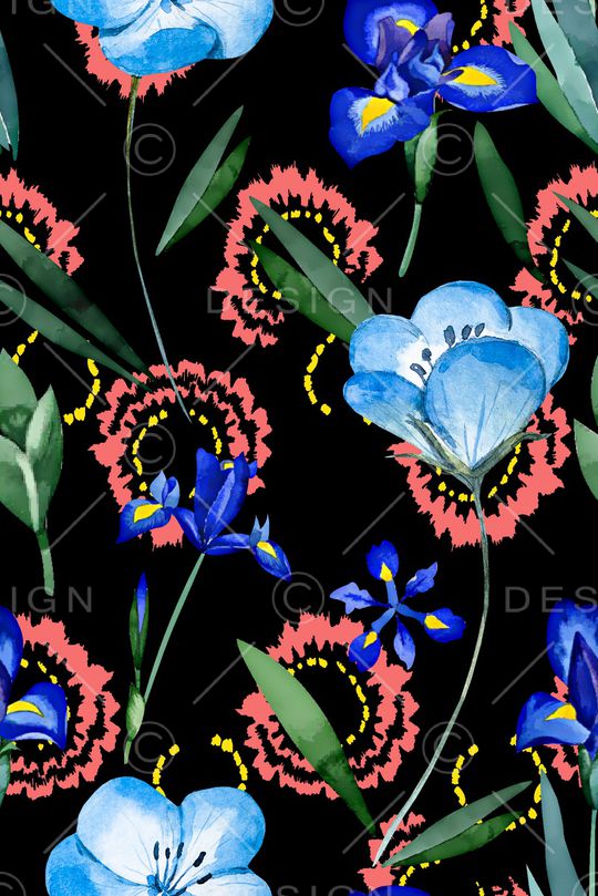 水彩花卉印花华亿平台图片