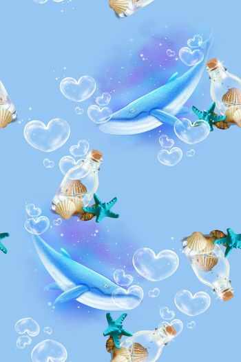 1188501-心形气泡鲸鱼贝壳瓶子