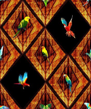 1191323-几何拼接鹦鹉花卉