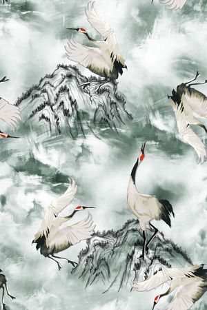 仙鹤印花华亿平台图片