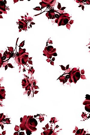 手绘玫瑰印花华亿平台图片