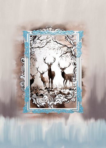 1195426-水墨渐变底纹画框鹿群-1