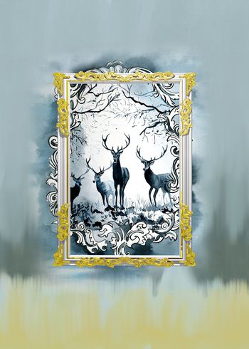 1195437-水墨渐变底纹画框鹿群