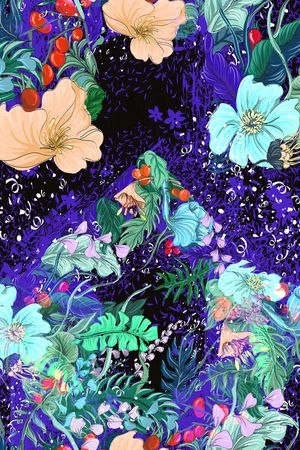 手绘花卉印花华亿平台图片