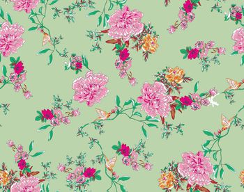 1200755-37牡丹花鸟图薄荷绿组