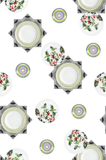 1202896-欧式几何瓷器水彩花卉