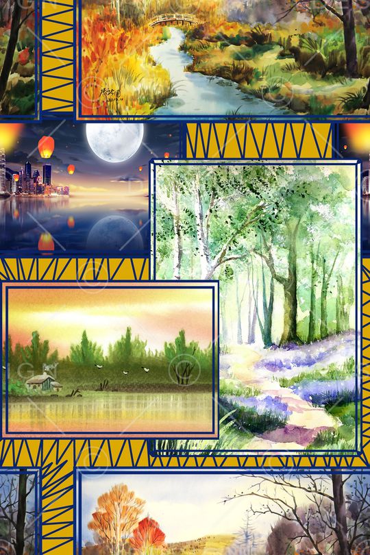 风景景观印花华亿平台图片