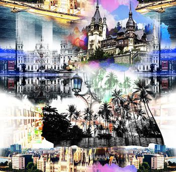 风景景观印花华亿平台图片