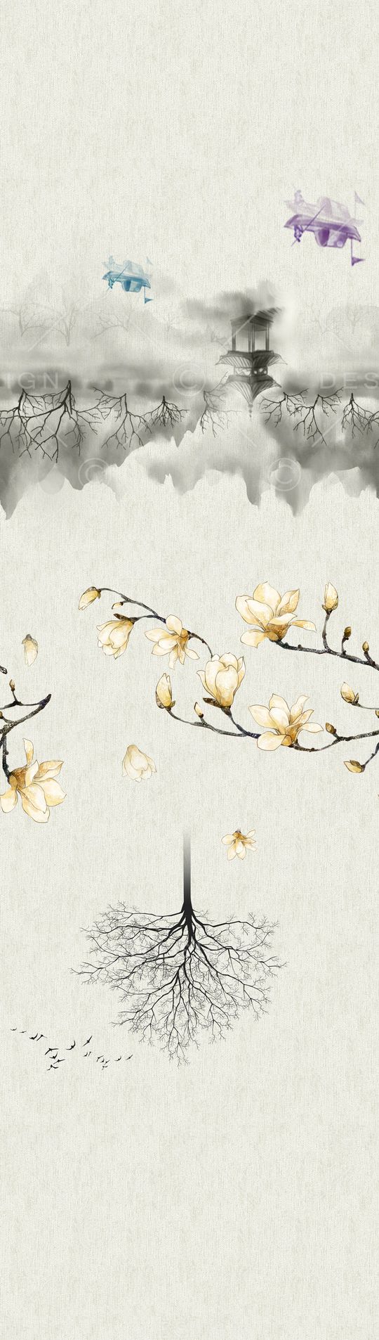 水墨水墨画印花华亿平台图片