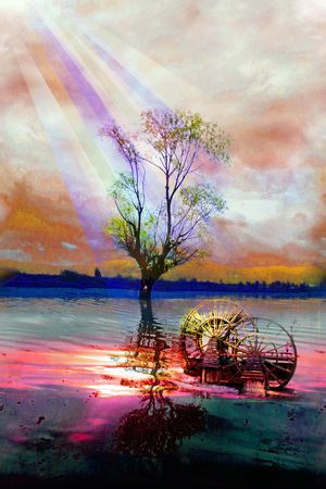 树倒影印花华亿平台图片