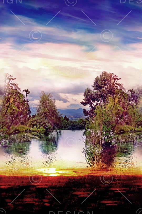 山水湖泊印花华亿平台图片