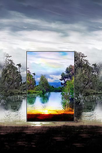 山水湖泊印花华亿平台图片