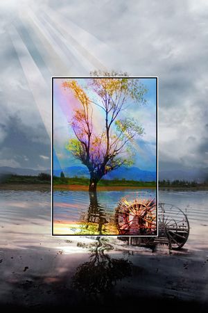 树倒影印花华亿平台图片