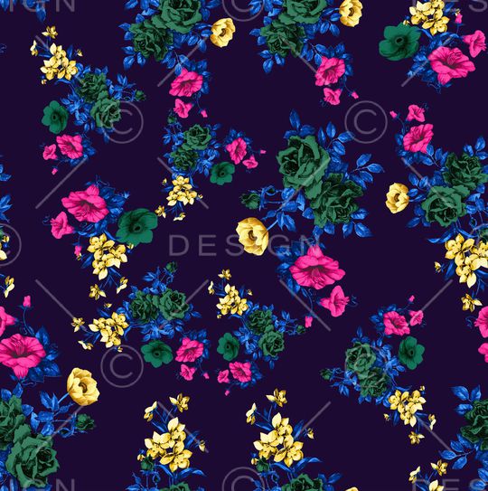 黑底花卉印花华亿平台图片