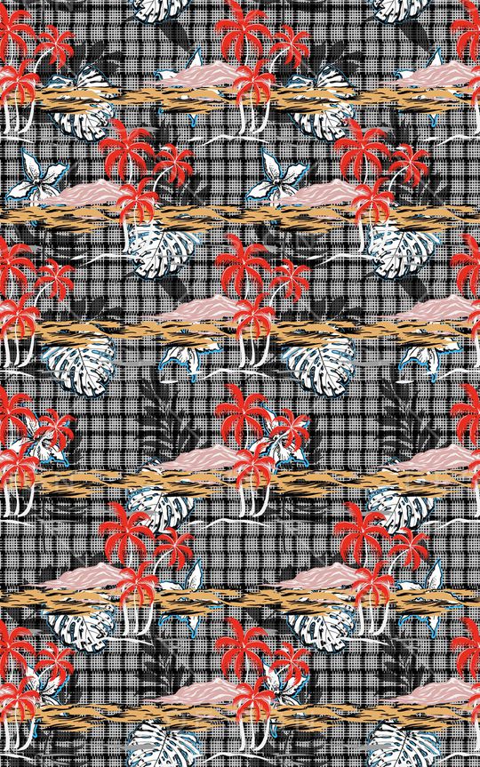 椰子树印花华亿平台图片