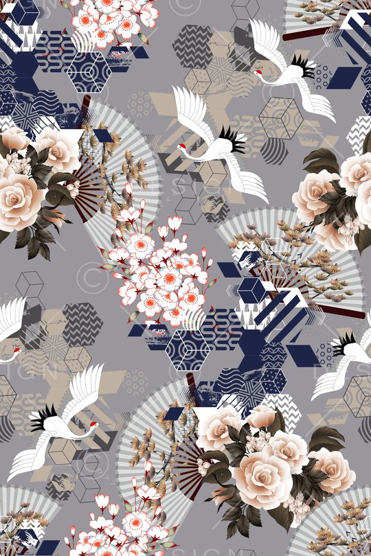 仙鹤印花华亿平台图片