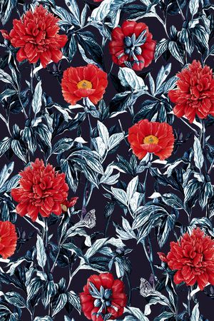 手绘大花印花华亿平台图片