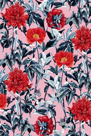 手绘大花印花华亿平台图片