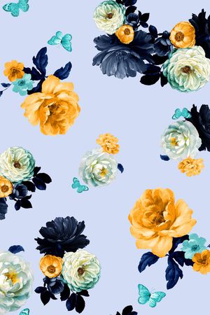 手绘大花印花华亿平台图片