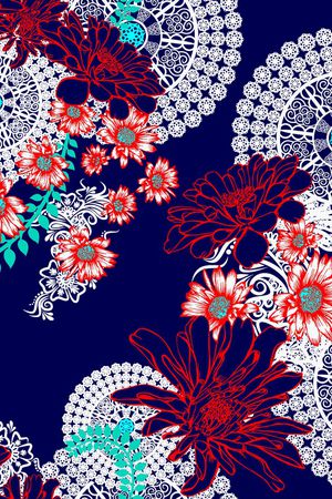 藏青大红花印花华亿平台图片