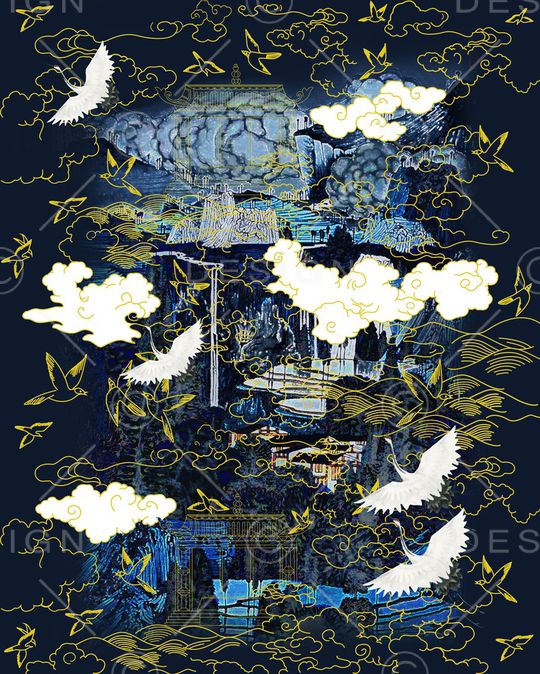 仙鹤印花华亿平台图片