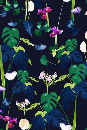 黑底花卉印花华亿平台图片