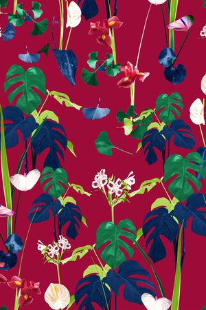 黑底花卉印花华亿平台图片