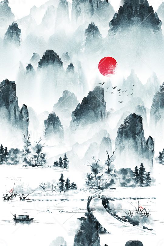 水墨风印花华亿平台图片