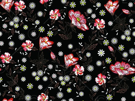 刺绣花卉印花华亿平台图片