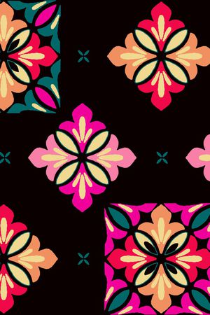 黑底花卉印花华亿平台图片