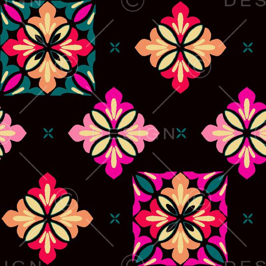 黑底花卉印花华亿平台图片