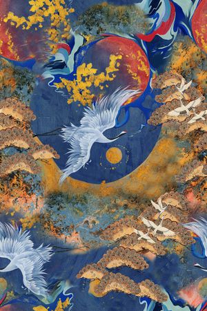 仙鹤印花华亿平台图片