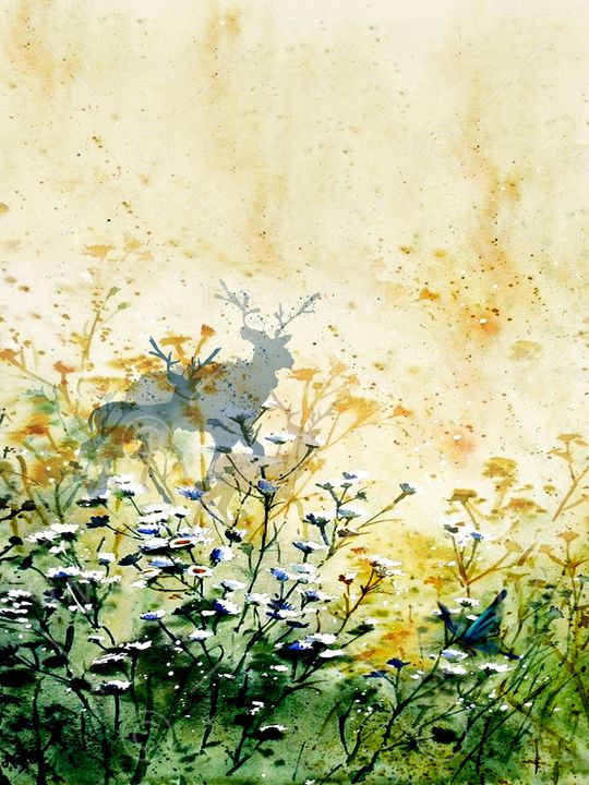 水彩花卉印花华亿平台图片