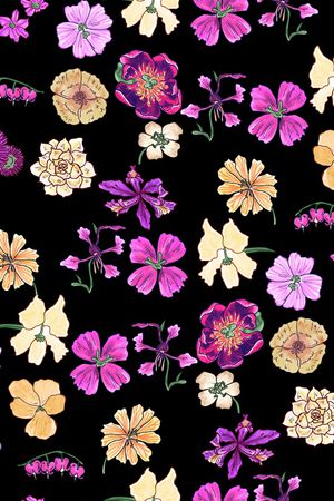 手绘花卉印花华亿平台图片